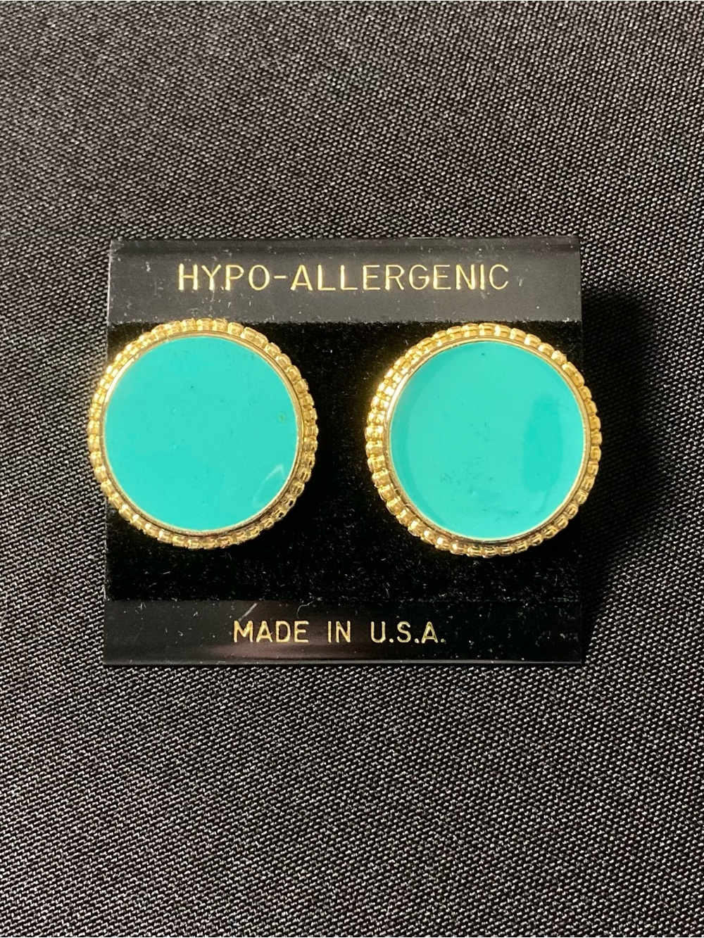 Vintage Hypo Allergenic Sea Green and Gold Large Circle Stud Earrings